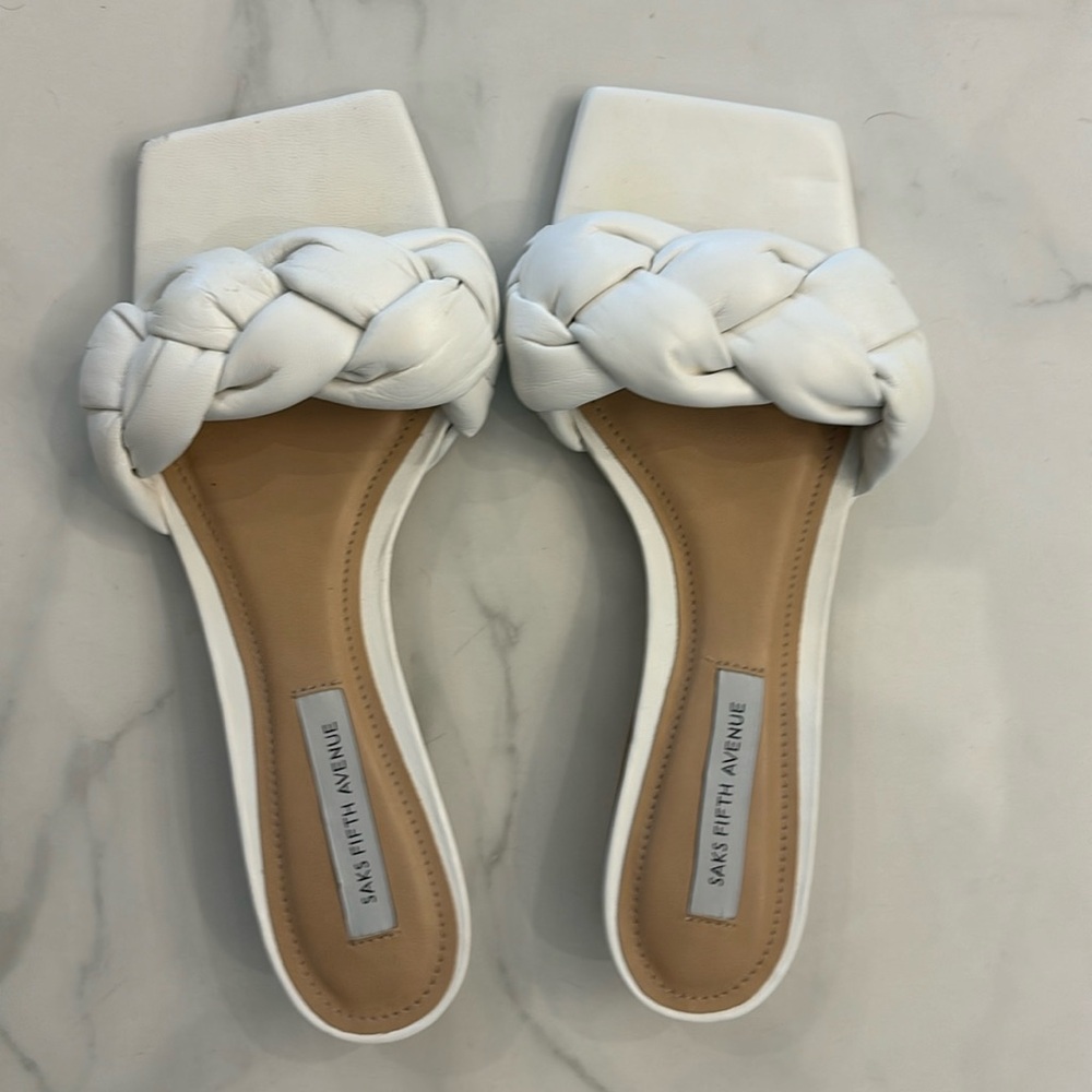 White flat slide sandals